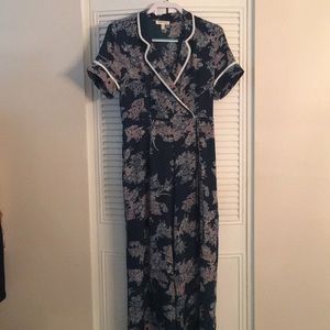 monteau green floral jumpsuit sz L kimono style